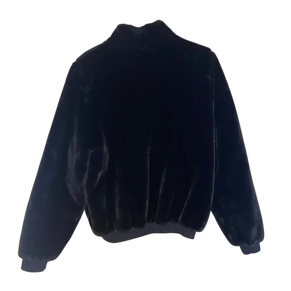 St John Vintage Womens Jacket Size Large Black Bomber Pockets Casual Faux Fur - Picture 13 of 16